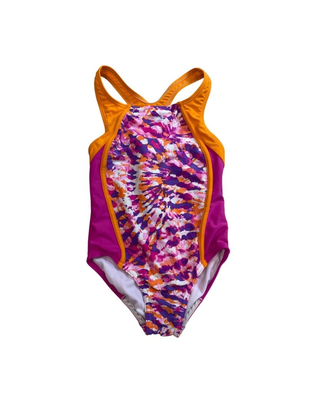 Speedo One Piece Racing Swimsuit Girls Size 7 Tie Dye Pink Orange Swim Team